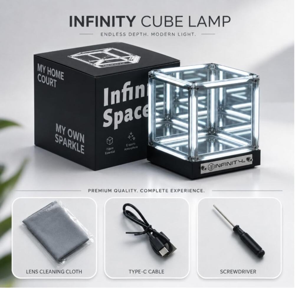 Infinity Cube LED Mirror Light 4D Acrylic Rechargeable Mood Lamp White